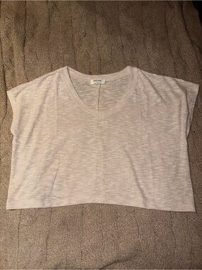 Zenana Beige Knit Cropped Short Capped Sleeve Top Size Large